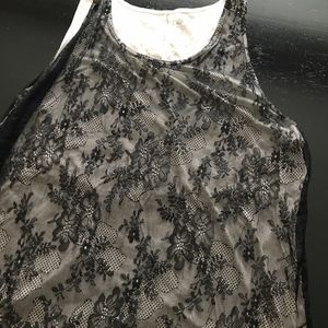 Loft Black and Cream Lace Tank